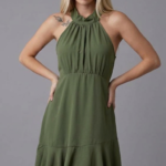 Olive Green Halter Ruffle Dress
