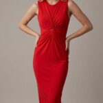 Red Gathered Halter Maxi Dress